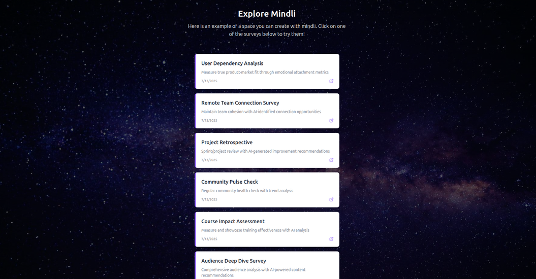 Beautiful survey spaces landing page showcase
