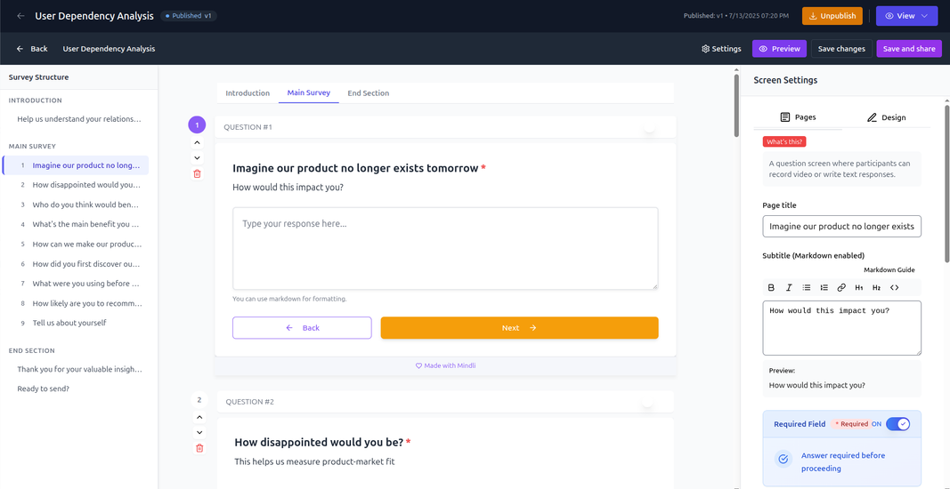Survey builder interface showing drag-and-drop functionality